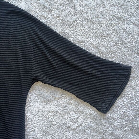 Bryn Walker Ruched Tie Side Striped Tunic Black Gray Cotton Rayon Lagenlook Boho - Picture 5 of 9